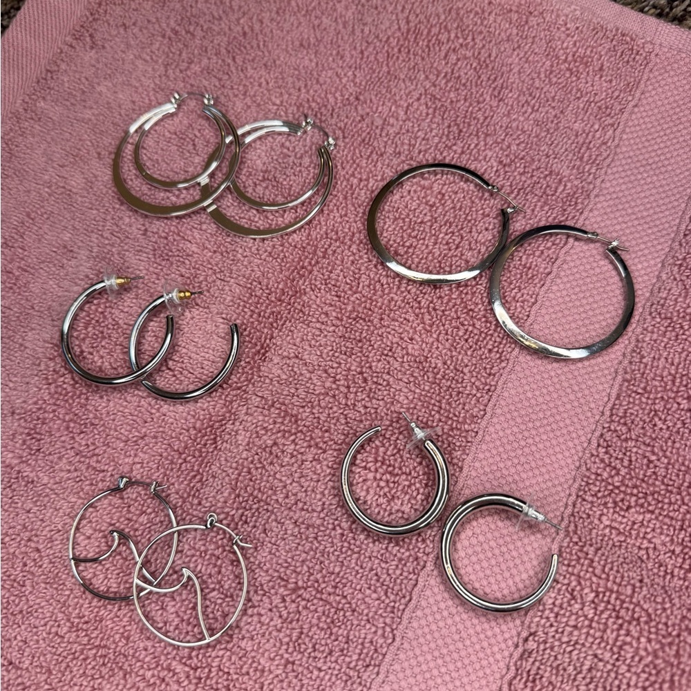 (5) Sets of Silver Hoop Earrings